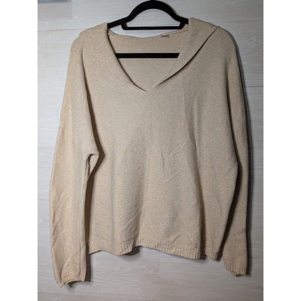 Line & Dot Tan Beige Hooded Knit Sweater Womens 1X V-Neck Pullover Revolve Boho
